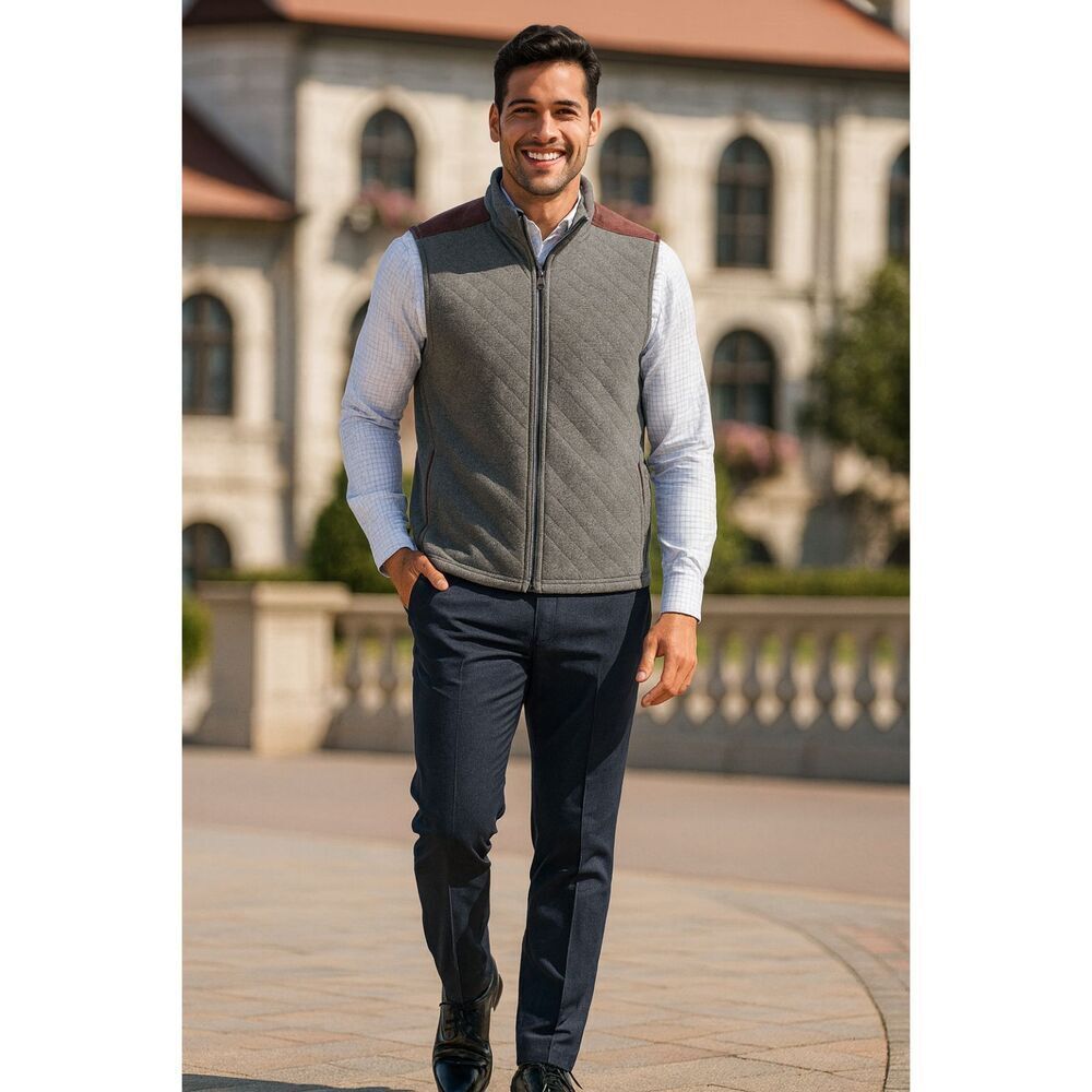 Bonobos Mens Midtown Vest XL Quilted Cotton Blend Gray Burgundy